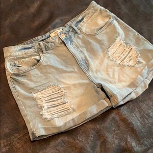 High waisted distressed jean shorts